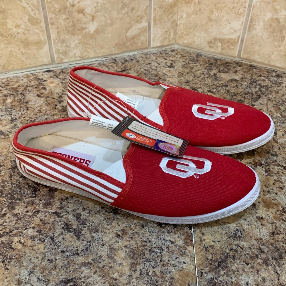 Oklahoma University Sooners College Red White Striped Sneakers Size 7